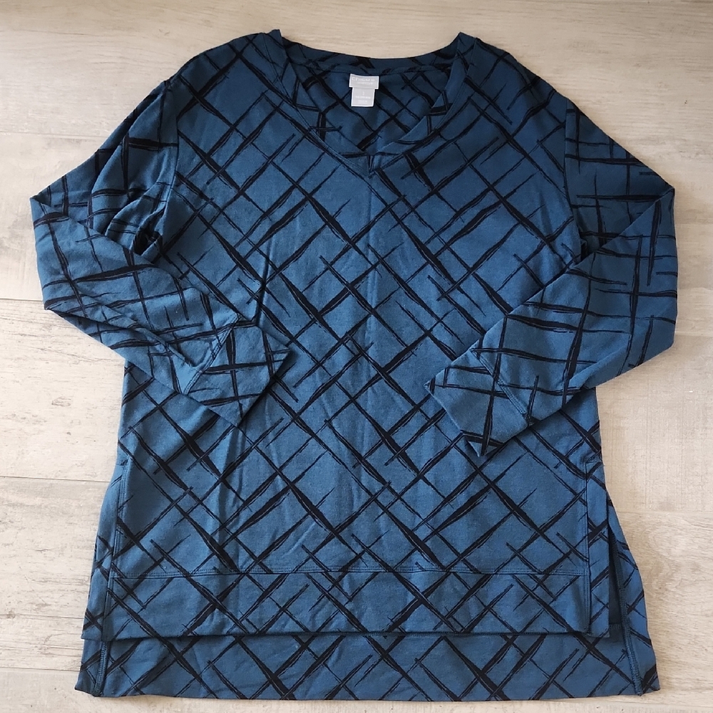 Chico's Teal and Black Long Sleeve Top